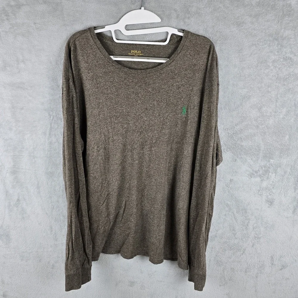Polo Ralph Lauren‎ Mens XL Brown Heather Long Sleeve Cotton T-Shirt Green Pony